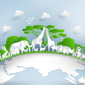 Animals, earth and nature in paper art style