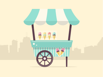 Vector Illustration of ice Cream Stand with City Skyline.