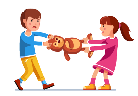 two kids and one bear