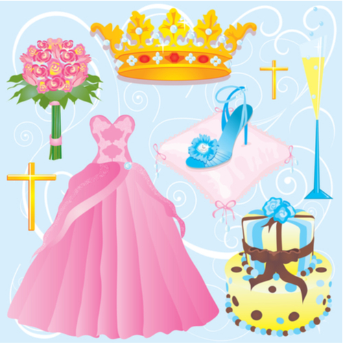 Quinceanera clip art elements for a girls 15th party, Sweet Sixteen party or wedding