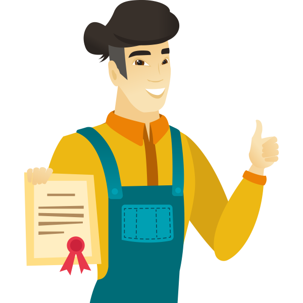 Asian farmer holding a certificate.