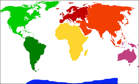 World map showing continents