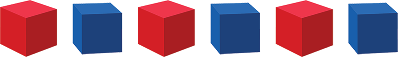 pattern of red and blue blocks with another blue block at the end