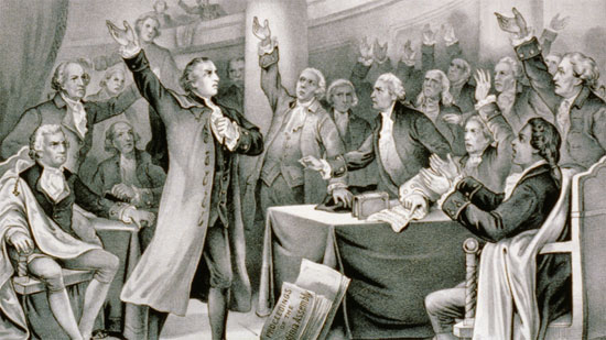 Patrick Henry speaking before the Virginia Assembly