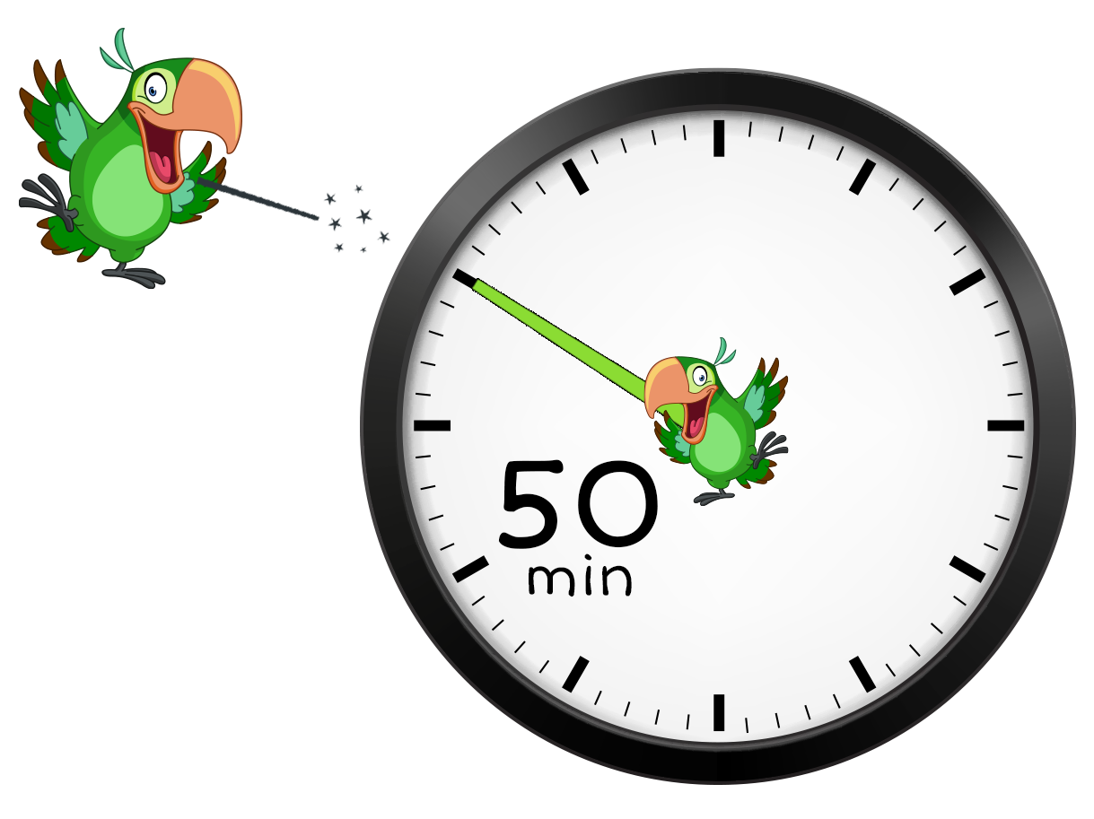 clock with minute hand on 50 minutes