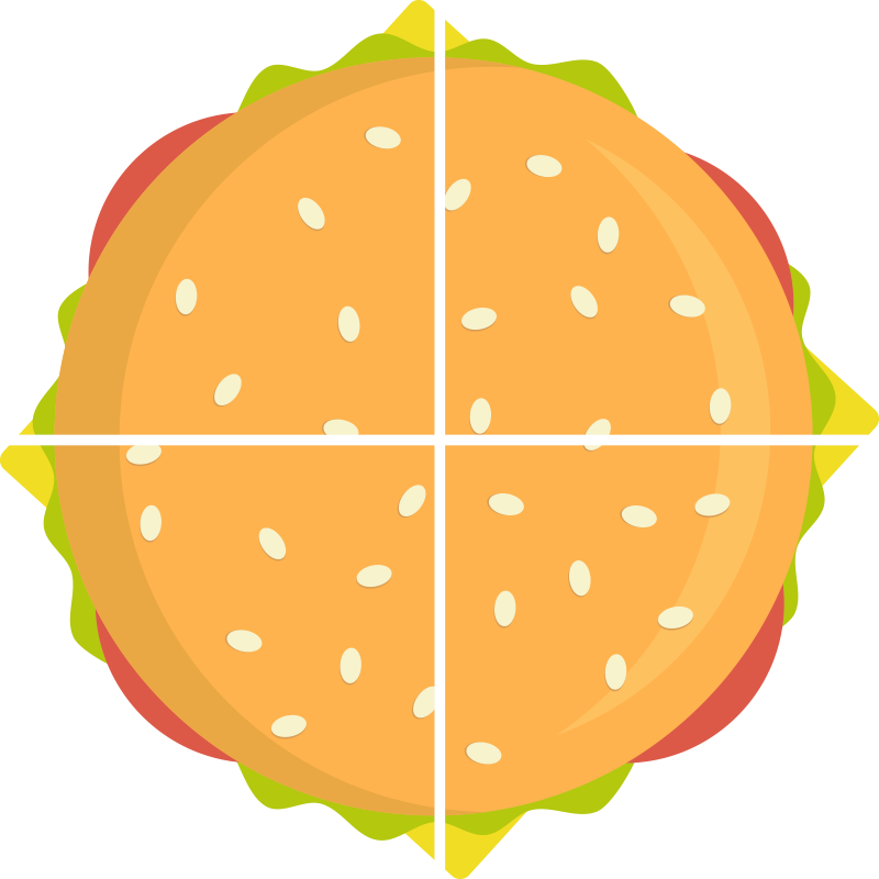 cheeseburger partitioned into 4 equal parts