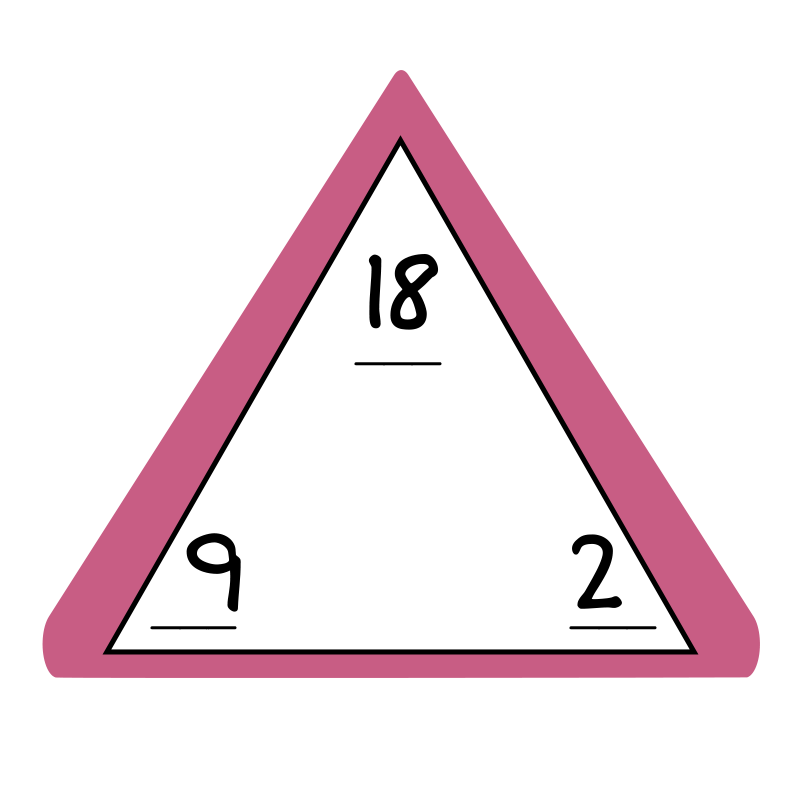 fact family triangle - top: 18, bottom left: 9, bottom right: 2