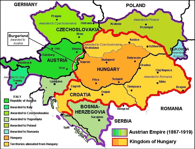 Austro-Hungary empire was divided post WW I