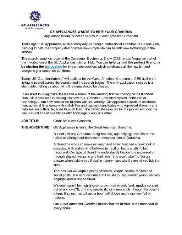 GE Appliances Wants To Hire Your Grandma