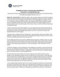 GE Appliances Grows in Georgia with 130 Million in Investments Creating 300 New Jobs