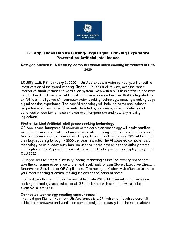 GE Appliances Next Gen Kitchen Hub Micro Press Release FINAL