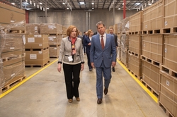 Roper Corp Executive Director Lois Crandell walks GA Gov Kemp through the Southern Logistics Center