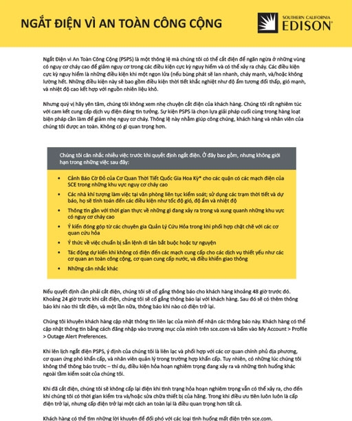 Public Safety Power Shutoff - 1 pager (Vietnamese)
