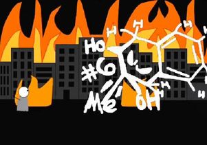 A scene from the music video, "Alkenes are Used for These"