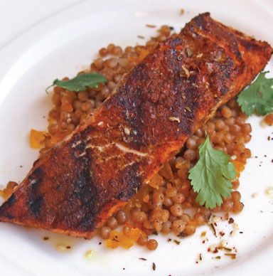 Morrocan salmon on cous cous