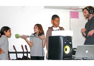 Students recording their song with Berkowitz