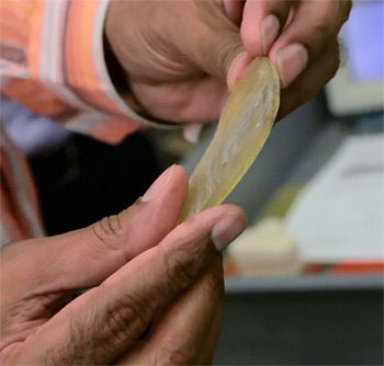 Vijay Gupta holds polymer