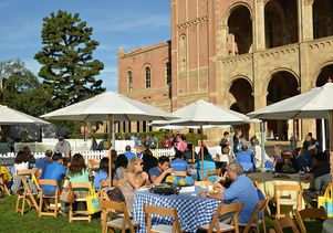 Dining beside Royce Hall