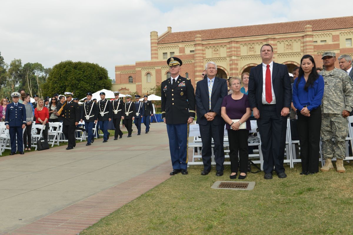An honor guard at the Veterans Day ceremony at UCLA