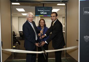 Chancellor Gene Block, Patricia Turner, dean and vice provost for UCLA Undergraduate Education, and Sean Madnani, Blackstone senior managing director 