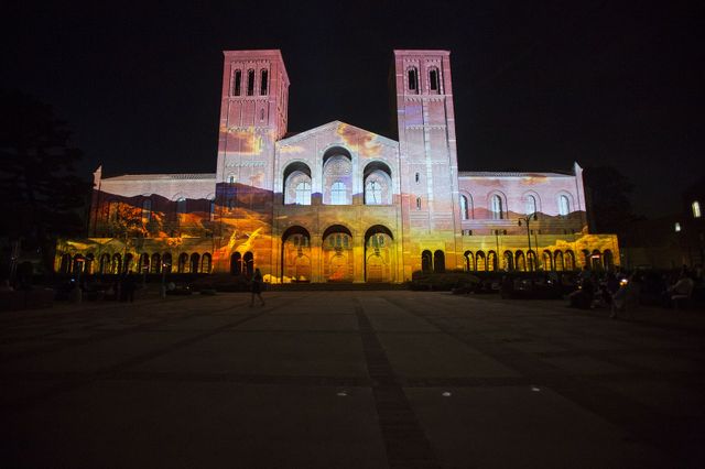 Royce Hall illuminated