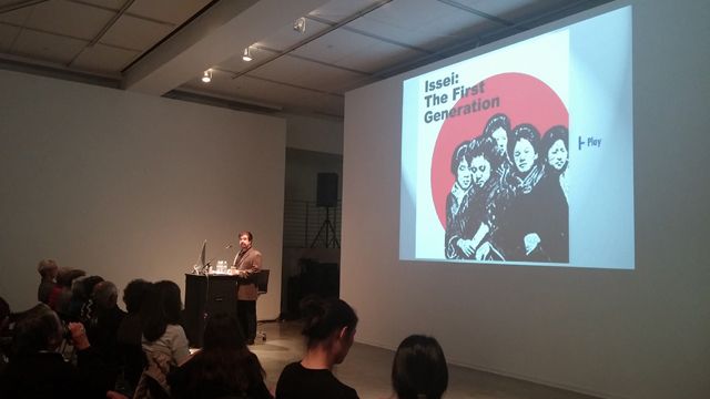 Professor Lane Hirabayashi at a recent showing of "Issei: The First Generation" (1984)