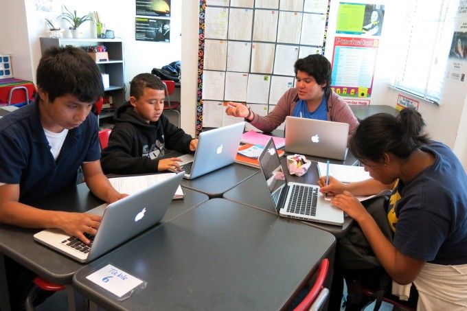 UCLA Community School newspaper students working