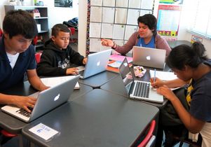 UCLA Community School newspaper students working