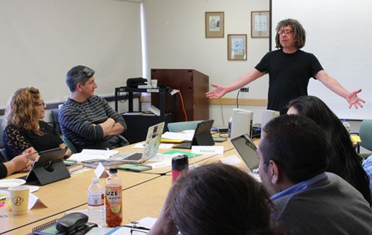 David Goldblatt teaches a seminar on using soccer as a teaching tool.