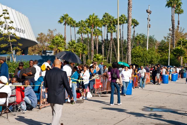 Lineup of people waiting outside free medical clinic in L.A. on Oct. 17, 2011