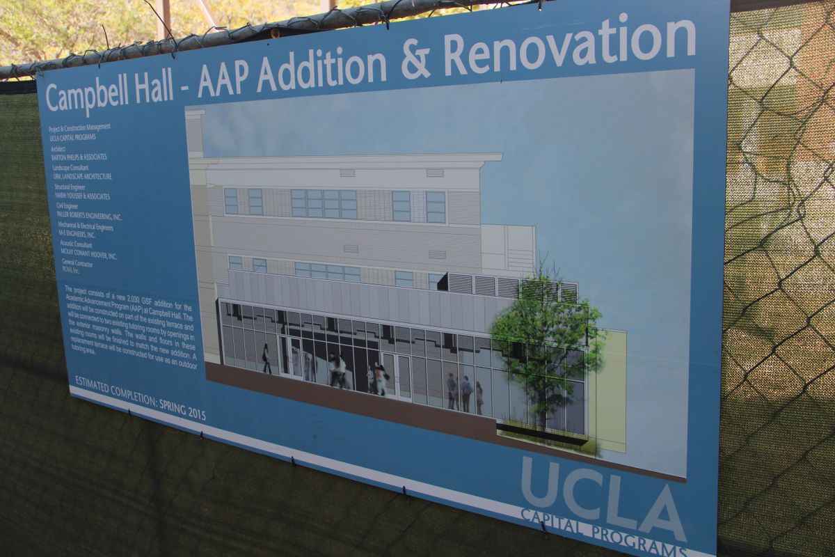 Sign explaining construction at Campbell Hall