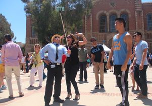Staff picnic selfie dancing