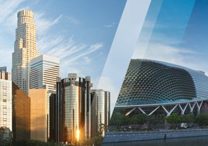 Skylines of Los Angeles and Singapore