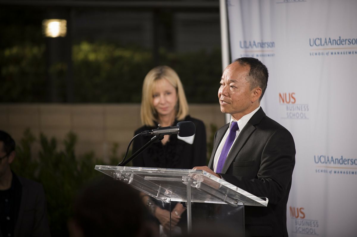 Anderson School's Christopher Tang at the podium