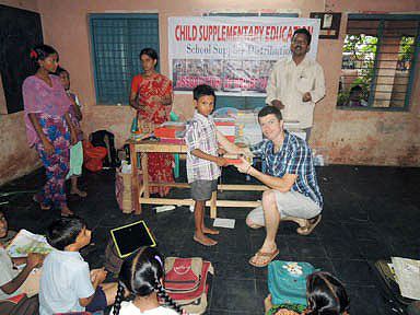 Jonathan Slakey at a school in India