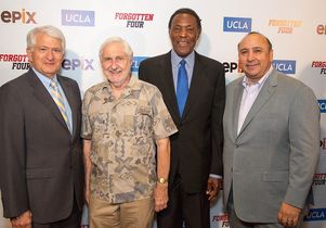 Chancellor Gene Block (from the left), Paul Von Blum, Rafer Johnson and Dan Guerrero