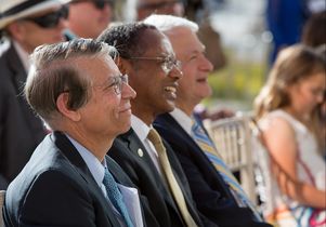 Dr. Bartly J. Mondino (from the left, Dr. A. Eugene Washington and Chancellor Gene Block