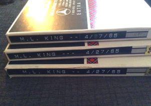 Boxes of tapes of Dr. Martin Luther King Jr.'s speech