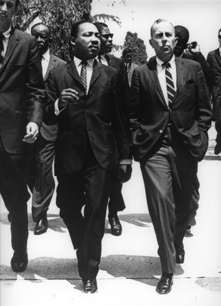 The Rev. Martin Luther King Jr. walking the campus with then-Chancellor Franklin Murphy