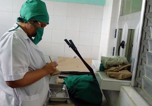 A nurse works at a polyclinic in Havana