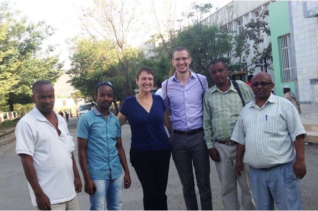 Sandy Wilkins and Adam Foley with faculty of Hawassa University Referral Hospital in Ethiopia