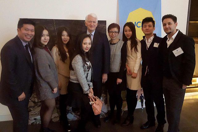 UCLA Chancellor Gene Block and Vice Provost Cindy Fan with UCLA alumni and supporters in Beijing 