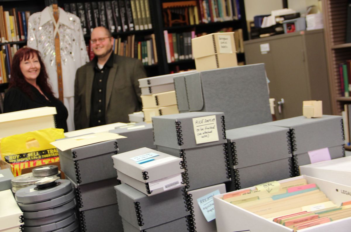 Archivists Maureen Russell and Aaron Bittel