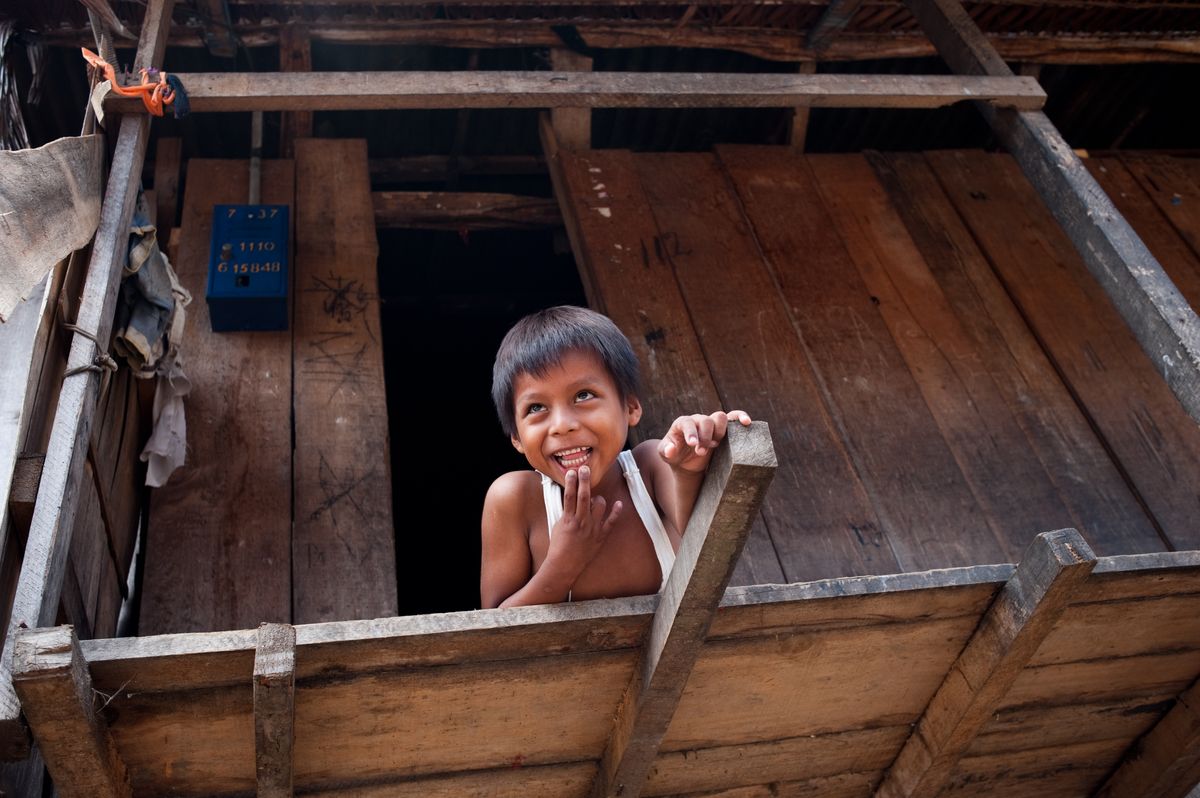 Boy being seen in a pediatric program in Iquitos, Peru
