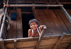 Boy being seen in a pediatric program in Iquitos, Peru