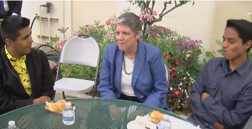 Janet Napolitano with UC-bound high school students