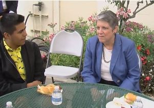 Janet Napolitano with UC-bound high school students