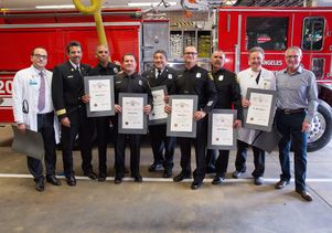 Dr. Olcay Aksoy, LAFD Chief Ralph Terrazas, LAFD staff, Dr. Mark Morocco, Charles Gold 