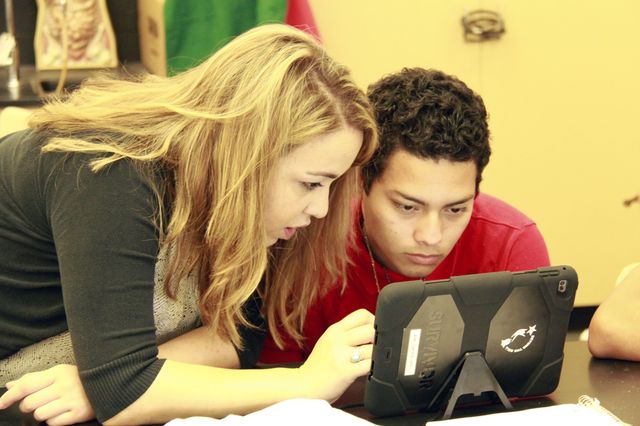 Math teacher Edith Issakhanian and student Bryan Lima