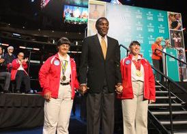 Rafer Johnson Special Olympics podium